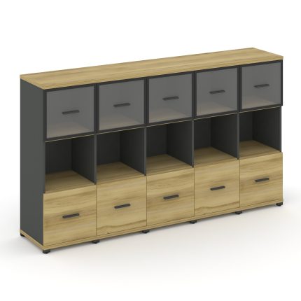 Concept Шкаф 5 узких секций, 3 ниши CN.STU-355 RPB A Дуб Винченцо/Антрацит/Металл Антрацит/Прозрачны