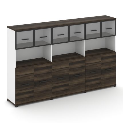 Concept Шкаф 3 широкие секции, 4 ниши CN.STS-435 RPB B Дуб Мали/Белый Бриллиант/Металл Черный/Прозра