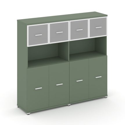 Concept Шкаф 2 широкие секции, 4 ниши CN.STS-425 RMW W Кобо/Металл Белый/Сатин 1668*420*1554