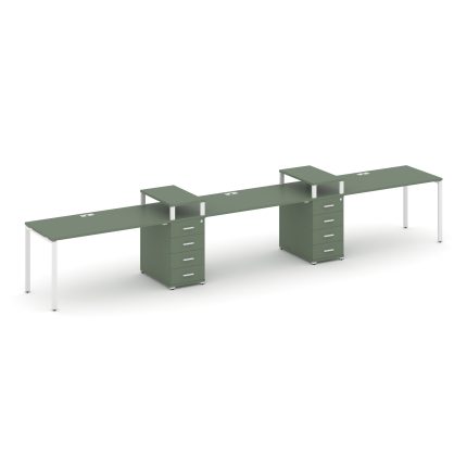 Concept Рабочая станция 3 места с 2 опорными тумбами CN.ORS-450 W Кобо/Металл Белый 4180*720*917