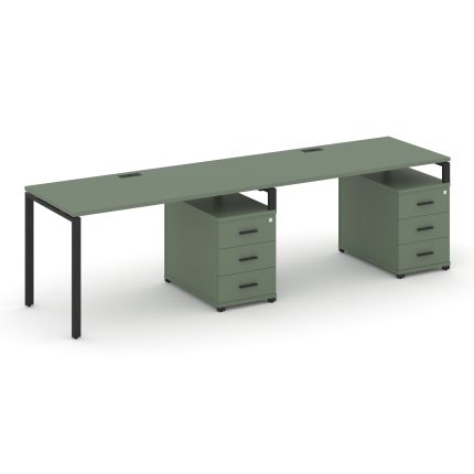 Concept Рабочая станция 2 места с 2 опорными тумбами CN.ORS-310 B Кобо/Металл Черный 2360*720*750