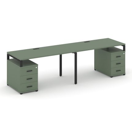 Concept Рабочая станция 2 места с 2 опорными тумбами CN.ORS-318 B Кобо/Металл Черный 2360/3092*720*7