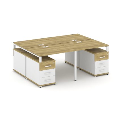 Concept Рабочая станция 4 места с 2 двухсторонними опорными тумбами CN.DRS-325 W Дуб Винченцо/Белый