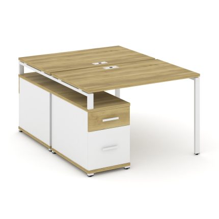 Concept Рабочая станция 2 места с двухсторонней опорной тумбой CN.DRS-306 W Дуб Винченцо/Белый Брилл