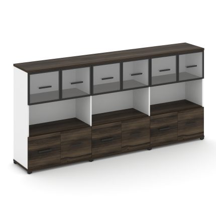 Concept Шкаф 3 широкие секции, 3 ниши CN.STS-335 RPB B Дуб Мали/Белый Бриллиант/Металл Черный/Прозра