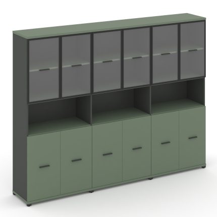 Concept Шкаф 3 широкие секции, 5 ниш CN.STS-533 RPB A Кобо/Антрацит/Металл Антрацит/Прозрачный 2500*