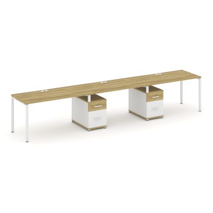 Concept Рабочая станция 3 места с 2 опорными тумбами CN.ORS-339 W Дуб Винченцо/Белый Бриллиант/Метал