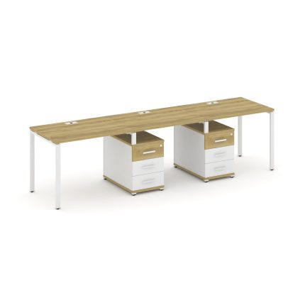 Concept Рабочая станция 3 места с 2 опорными тумбами CN.ORS-333 W Дуб Винченцо/Белый Бриллиант/Метал