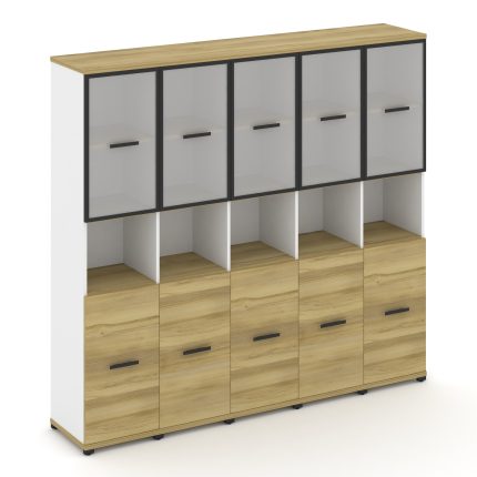 Concept Шкаф 5 узких секций, 5 ниш CN.STU-553 RMB B Дуб Винченцо/Белый Бриллиант/Металл Черный/Сатин