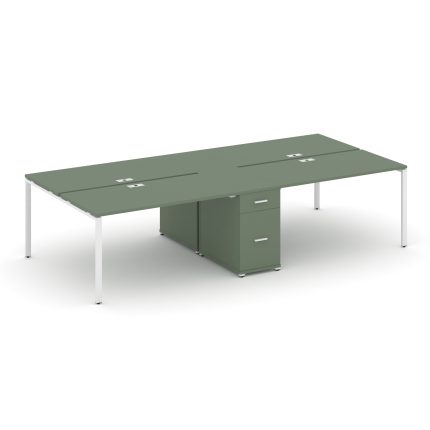 Concept Рабочая станция 4 места с 1 опорной тумбой CN.DRS-424 W Кобо/Металл Белый 3580*1480*750