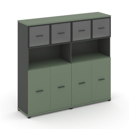 Concept Шкаф 2 широкие секции, 4 ниши CN.STS-425 RPB A Кобо/Антрацит/Металл Антрацит/Прозрачный 1668