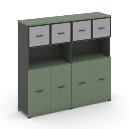 Concept Шкаф 2 широкие секции, 4 ниши CN.STS-425 RMB A Кобо/Антрацит/Металл Антрацит/Сатин 1668*420*