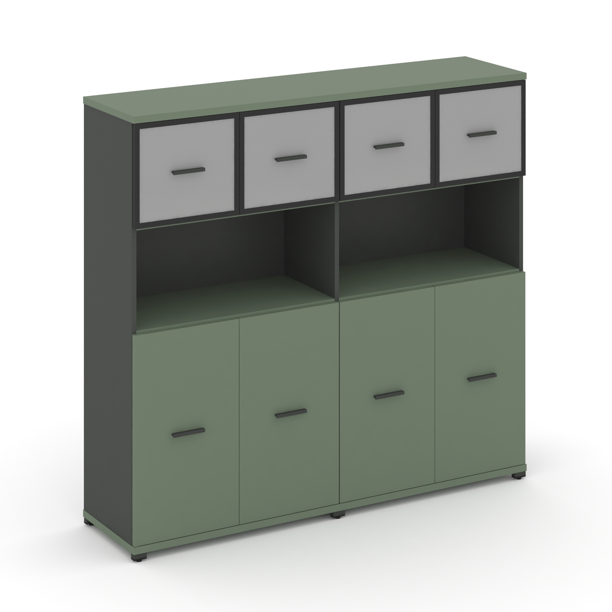 Concept Шкаф 2 широкие секции, 4 ниши CN.STS-425 RMB A Кобо/Антрацит/Металл Антрацит/Сатин 1668*420*