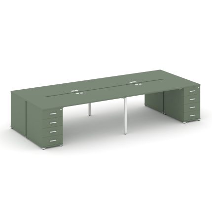 Concept Рабочая станция 4 места с 2 опорными тумбами CN.DRS-428 W Кобо/Металл Белый 4000*1480*750