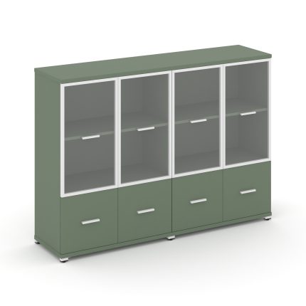 Concept Шкаф 2 широкие секции, 3 ниши CN.STS-322 RPW W Кобо/Металл Белый/Прозрачный 1668*420*1186