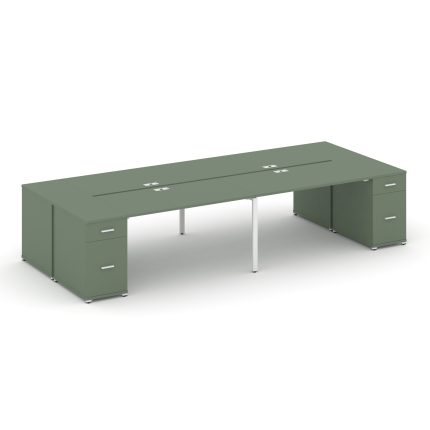 Concept Рабочая станция 4 места с 2 опорными тумбами CN.DRS-432 W Кобо/Металл Белый 4000*1480*750