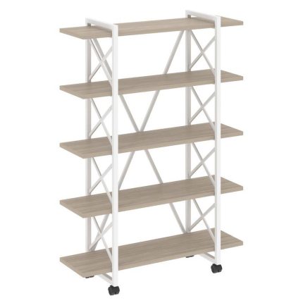 Loft Стеллаж на колесных опорах-5 полок VR.L-MST.K-5.8V Дуб Аттик/Металл Белый 1200*400*1704