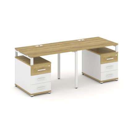 Concept Рабочая станция 2 места с 2 опорными тумбами CN.ORS-317 W Дуб Винченцо/Белый Бриллиант/Метал