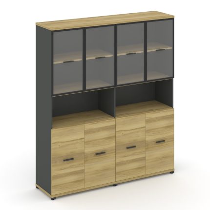 Concept Шкаф 2 широкие секции, 5 ниш CN.STS-523 RPB A Дуб Винченцо/Антрацит/Металл Антрацит/Прозрачн