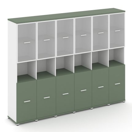 Concept Шкаф 6 узких секций, 5 ниш CN.STU-563 RMW W Кобо/Белый Бриллиант/Металл Белый/Сатин 2500*420