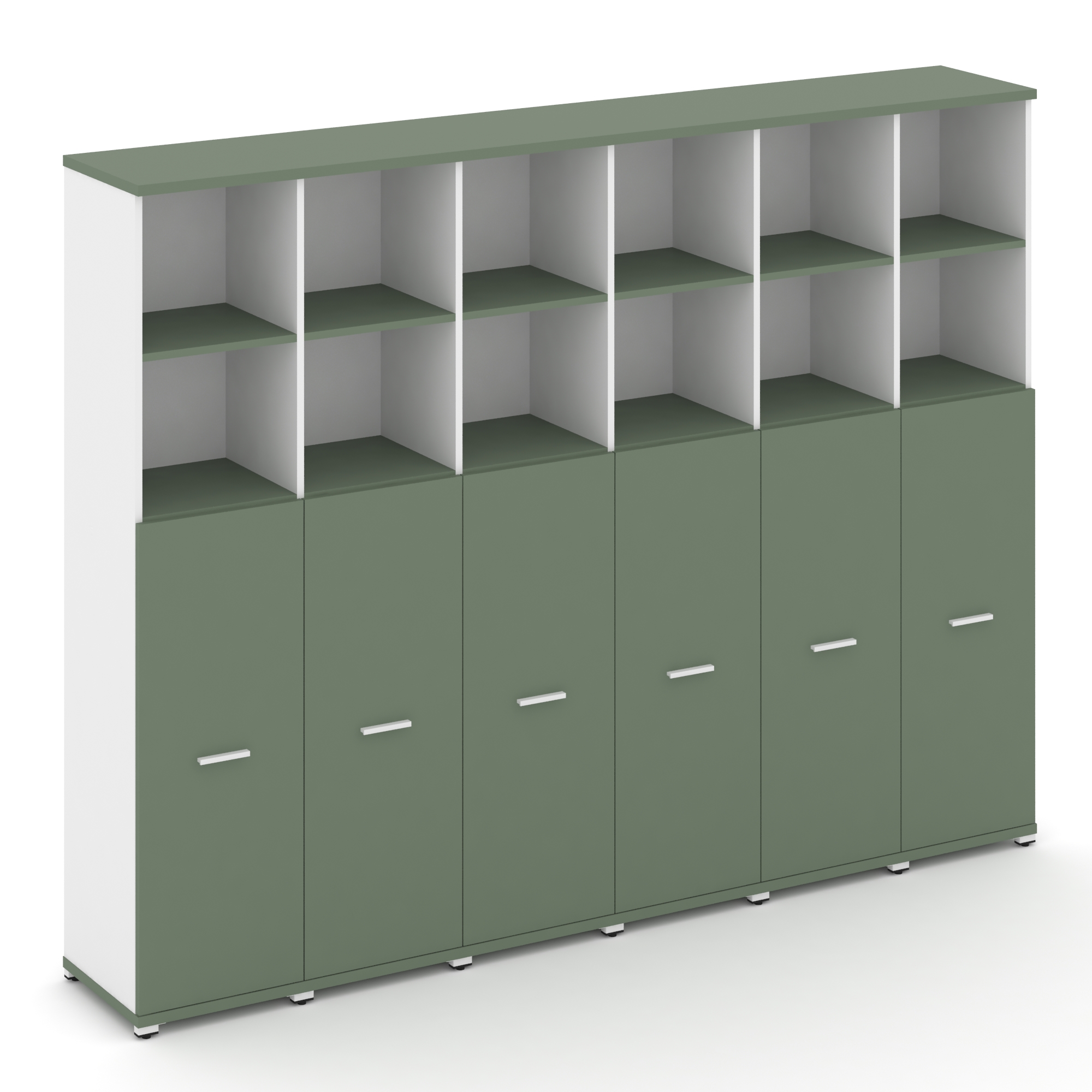 Concept Шкаф 6 узких секций, 5 ниш CN.STU-564 W Кобо/Белый Бриллиант/Металл Белый 2500*420*1922