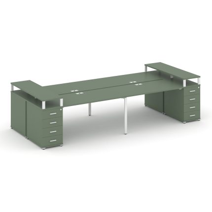 Concept Рабочая станция 4 места с 2 опорными тумбами CN.DRS-441 W Кобо/Металл Белый 2800*1480*917