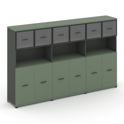 Concept Шкаф 3 широкие секции, 4 ниши CN.STS-435 RPB A Кобо/Антрацит/Металл Антрацит/Прозрачный 2500