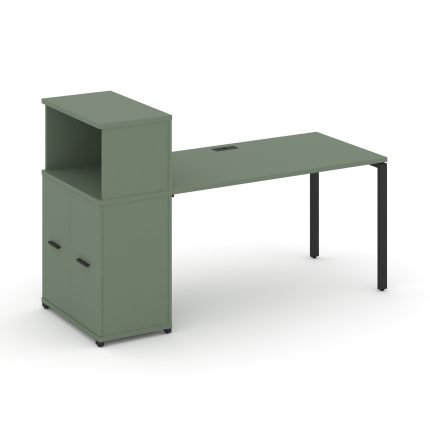 Concept Стол рабочий с опорным распаш. шкафом с надставкой низ. CN.SP-225 B Кобо/Металл Черный 1400*