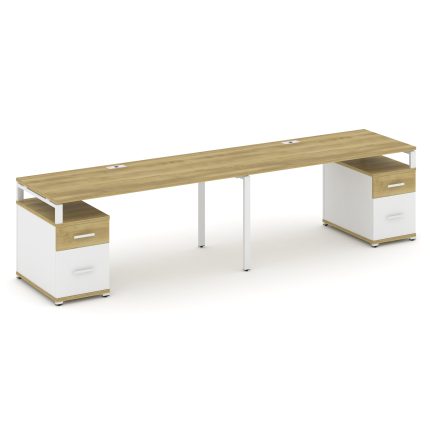 Concept Рабочая станция 2 места с 2 опорными тумбами CN.ORS-324 W Дуб Винченцо/Белый Бриллиант/Метал