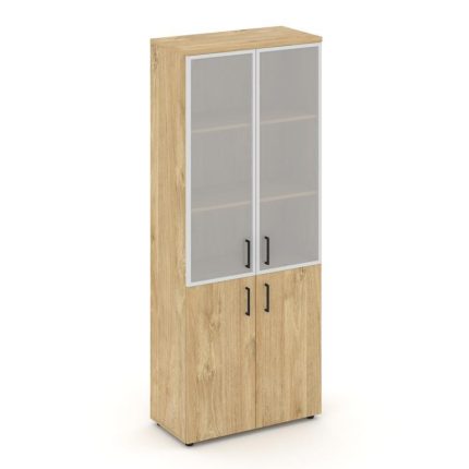 Style Project Шкаф высокий широкий SN.STS.E-103 Тиквуд Светлый/Сатин/Черный Ручки 796*400*1982