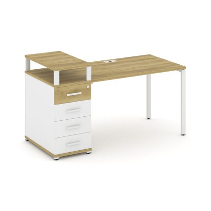 Concept Стол рабочий с 1 опорной тумбой CN.SP-410 W Дуб Винченцо/Белый Бриллиант/Металл Белый 1600*7