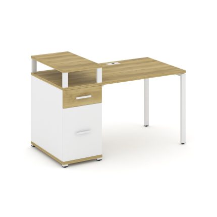 Concept Стол рабочий с 1 опорной тумбой CN.SP-413 W Дуб Винченцо/Белый Бриллиант/Металл Белый 1400*7