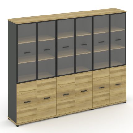 Concept Шкаф 3 широкие секции, 5 ниш CN.STS-532 RPB A Дуб Винченцо/Антрацит/Металл Антрацит/Прозрачн