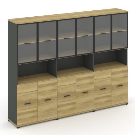 Concept Шкаф 3 широкие секции, 5 ниш CN.STS-533 RPB A Дуб Винченцо/Антрацит/Металл Антрацит/Прозрачн