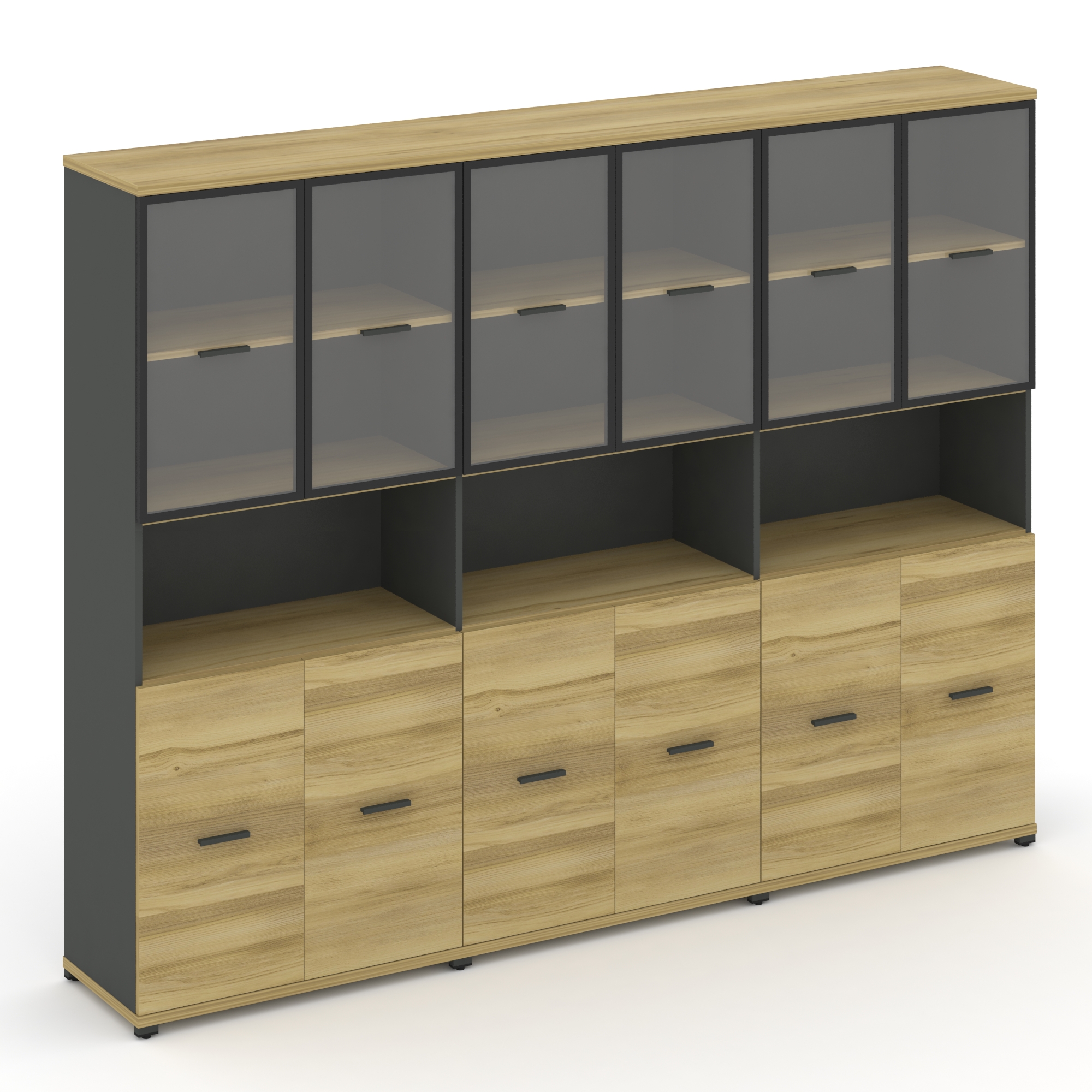 Concept Шкаф 3 широкие секции, 5 ниш CN.STS-533 RPB A Дуб Винченцо/Антрацит/Металл Антрацит/Прозрачн