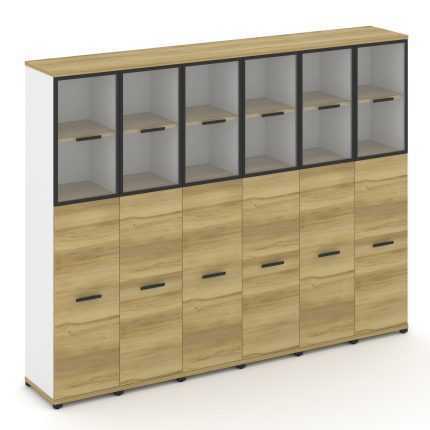 Concept Шкаф 6 узких секций, 5 ниш CN.STU-565 RPB B Дуб Винченцо/Белый Бриллиант/Металл Черный/Прозр