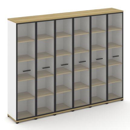Concept Шкаф 6 узких секций, 5 ниш CN.STU-568 RPB B Дуб Винченцо/Белый Бриллиант/Металл Черный/Прозр