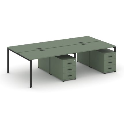 Concept Рабочая станция 4 места с 2 двухсторонними опорными тумбами CN.DRS-317 B Кобо/Металл Черный