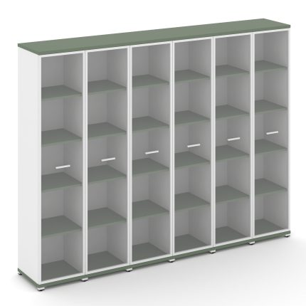 Concept Шкаф 6 узких секций, 5 ниш CN.STU-568 RPW W Кобо/Белый Бриллиант/Металл Белый/Прозрачный 250