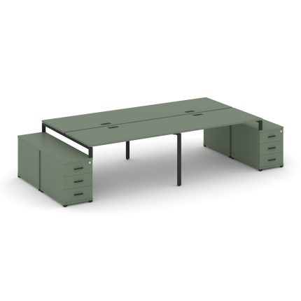 Concept Рабочая станция 4 места с 2 двухсторонними опорными тумбами CN.DRS-327 B Кобо/Металл Черный