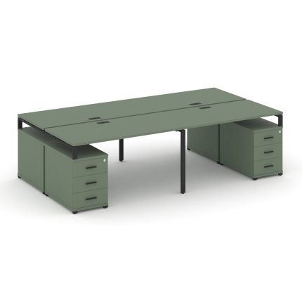 Concept Рабочая станция 4 места с 2 двухсторонними опорными тумбами CN.DRS-326 B Кобо/Металл Черный