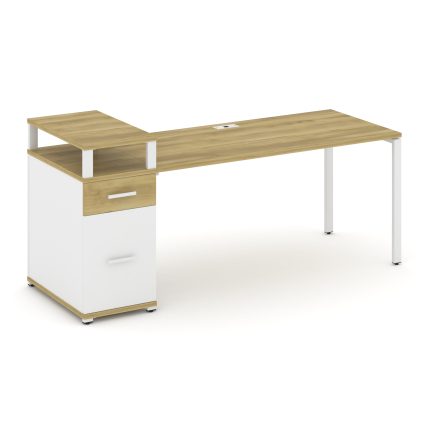 Concept Стол рабочий с 1 опорной тумбой CN.SP-416 W Дуб Винченцо/Белый Бриллиант/Металл Белый 2000*7