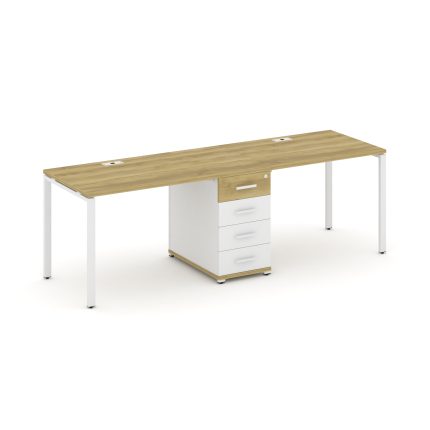 Concept Рабочая станция 2 места с 1 опорной тумбой CN.ORS-401 W Дуб Винченцо/Белый Бриллиант/Металл