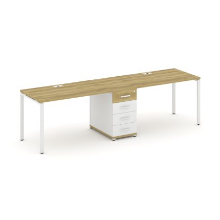 Concept Рабочая станция 2 места с 1 опорной тумбой CN.ORS-402 W Дуб Винченцо/Белый Бриллиант/Металл