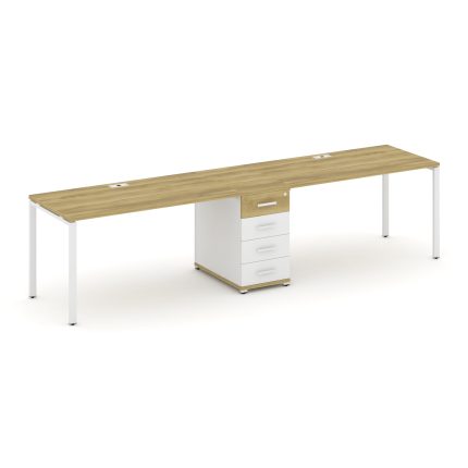 Concept Рабочая станция 2 места с 1 опорной тумбой CN.ORS-403 W Дуб Винченцо/Белый Бриллиант/Металл