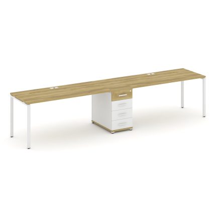 Concept Рабочая станция 2 места с 1 опорной тумбой CN.ORS-404 W Дуб Винченцо/Белый Бриллиант/Металл