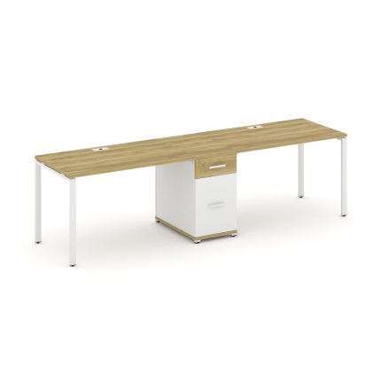 Concept Рабочая станция 2 места с 1 опорной тумбой CN.ORS-406 W Дуб Винченцо/Белый Бриллиант/Металл
