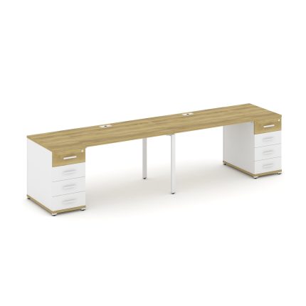 Concept Рабочая станция 2 места с 2 опорными тумбами CN.ORS-410 W Дуб Винченцо/Белый Бриллиант/Метал