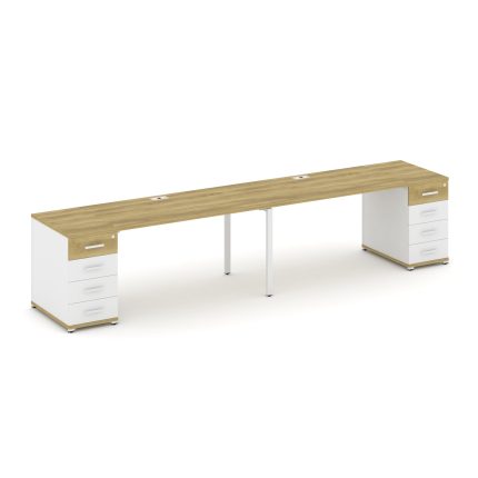 Concept Рабочая станция 2 места с 2 опорными тумбами CN.ORS-411 W Дуб Винченцо/Белый Бриллиант/Метал