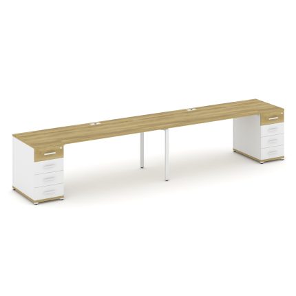 Concept Рабочая станция 2 места с 2 опорными тумбами CN.ORS-412 W Дуб Винченцо/Белый Бриллиант/Метал